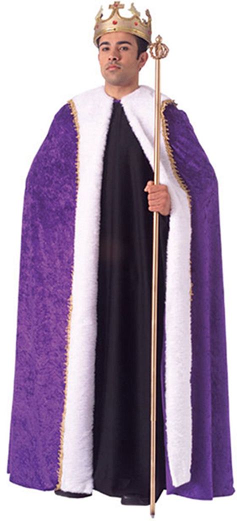 Kingly Robe King Cape, Roman Costume, Costume Capes, King Costume, Mardi Gras Costumes, Queen Costume, Mens Halloween Costumes, Purple Tie, White Faux Fur