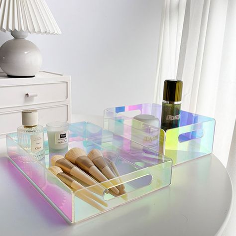 Nail Studio Decor, Acrylic Projects, Iridescent Decor, Makeup Storage Drawers, Billiards Room, Iridescent Acrylic, Makeup Tray, Getting Rid Of Clutter, Desk Tray