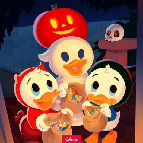 @Disney : Trick-or-treat with the triplets!  Happy Halloween from Huey Dewey and Louie! https://t.co/xmkaYQ6dFI October 31 2019 at 10:00AM Disney's Halloween Treat, Happy 60th Anniversary, Huey Dewey And Louie, Halloween Infantil, Duck Wallpaper, Disney Pixar Characters, Disney Ducktales, Duck Cartoon, Scrooge Mcduck