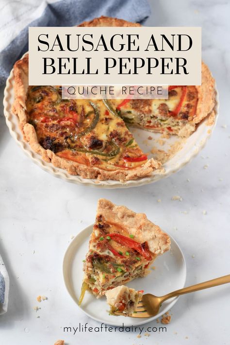 Bell Pepper Quiche, Breakfast Quiche Sausage, Pepper Quiche, Simple Quiche, Sausage Quiche Recipes, Sautéed Peppers, Dairy Free Breakfast Recipes, Sausage Quiche, Spring Breakfast