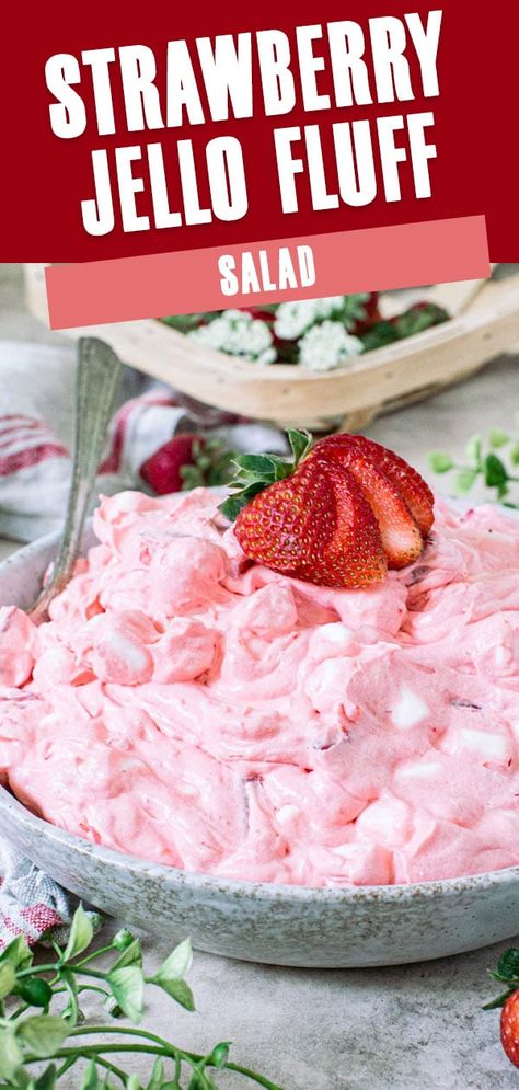 Jello Salad Recipes, Strawberry Jello Salad, Jello Fruit Salads, Diy Condiments, Lime Jello Salads, Fluff Salad Recipes, Strawberry Fluff, Jello Dessert Recipes, Fluff Recipe