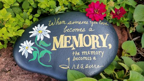 Painting Rocks Ideas Memorial, Memory Rocks Ideas, Retirement Rock Painting Ideas, Rock Painting In Memory Of, Painted Memorial Rocks Ideas, Memory Painted Rocks, Painted Rock Memorial, Memorial Rock Painting Ideas, Memorial Rocks Painted