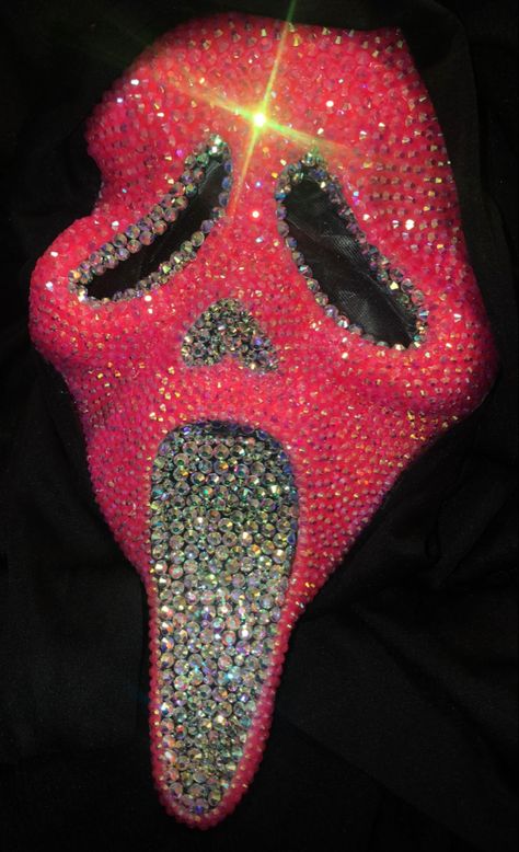 Bling GhostFace Mask Diy Ghost Face Mask, Red Scream Mask, Badazzel Ghostface Mask, Ghost Face Mask Rhinestone, Pink Ghostface Party, Pink Ghostface Costume, Bedazzled Ghostface Mask, Girly Ghostface, Ghostface Masks