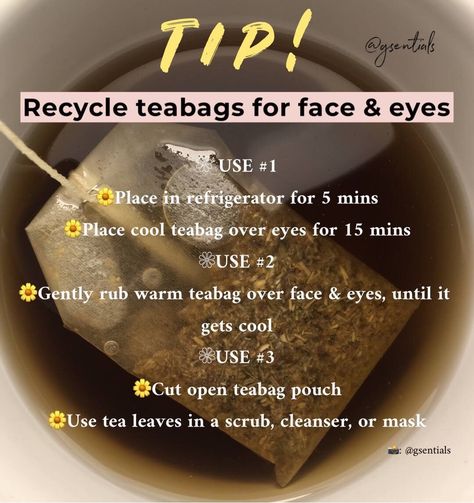 How To Smell Like Chamomile, Chamomile Tea Bags For Eyes, Tea Bag Skin Care, Tea For Skincare, Tea Bags For Eyes, Teabags For Eyes, Tea Skincare, Beauty Hacks Dark Circles, Clothes Collage