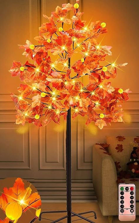 Fall is not just a time for a pumpkin spiced latte or bonfires. Its also a time to redecorate your entire house with beautiful and warm decorations to show how much you love the fall time! This beautiful maple tree comes with a remote so you can set the mood when watching your favorite tv series. You have an option to order a 4, 5, and 6-foot tree for you living room, bedroom, or family room! If you lose the remote no worries, you'll find it! Set a timer for this tree to turn on! Thanksgiving Decorations Outdoor, Outdoor Fall Decor Ideas, Harvest Thanksgiving, Fall Thanksgiving Decor, Autumn Thanksgiving, Autumn Lights, Pumpkin Lights, Fall Outdoor Decor, Maple Tree