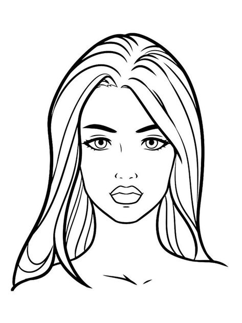 Womens Face Sketch, Face Coloring, Character Outline, Face Outline, Dibujo Simple, Cartoon Hair, Face Chart, Face Pictures, Rustic Colors