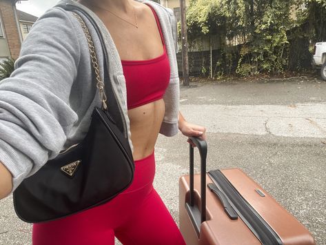 437 activewear set with calpak suitcase and prada purse Calpak Suitcase, 437 Activewear, Airport Chic, Prada Purse, Prada Purses, Activewear Sets, Sport Gym, Marc Jacobs, Prada