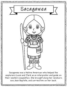 Sacagawea Coloring Page Activity or Poster with Mini Biography, Native American Sacagawea Craft, Sacagawea Project For Kids, Homeschool Curriculum Preschool, Block Schedule, History Interactive Notebook, Curriculum Preschool, American Heritage Girls, Kindergarten Classroom Decor, Westward Expansion