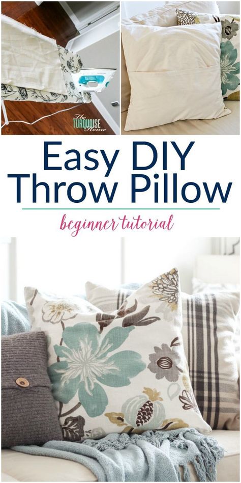 I want to throw my sewing machine out the window every time I use it, but this tutorial is SO easy!! Now I want to make throw pillows for the entire house! Easy DIY Throw Pillow Cover tutorial for beginners Diy Throw Pillow Covers, Make Throw Pillows, Pillow Cover Tutorial, Throw Pillow Covers Diy, Diy Throws, Pillow Covers Tutorial, Diy Throw Pillows, Creative Pillows, Diy Pillow Covers