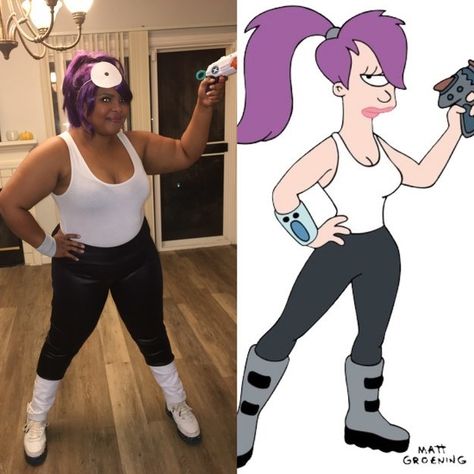 Leela from Futurama: Leela Halloween Costume, Leila Costume Futurama, Leela Futurama Costume Diy, Leela Cosplay, Leela Costume, Futurama Costume, Futurama Cosplay, Chucky And His Bride, Leela Futurama