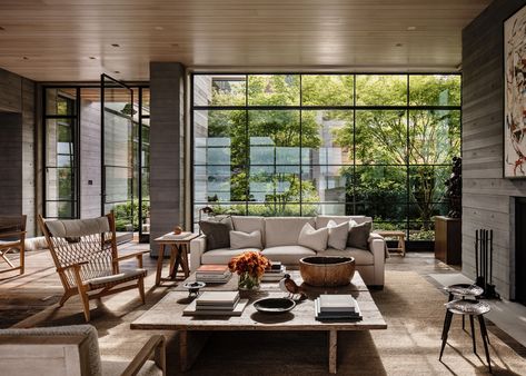 Northwest Interior Design, Kundig Architecture, Scott Mitchell, Ceramics Japanese, Deck Plan, Walled Courtyard, Earthy Living Room, French Oak Flooring, Living/dining Room