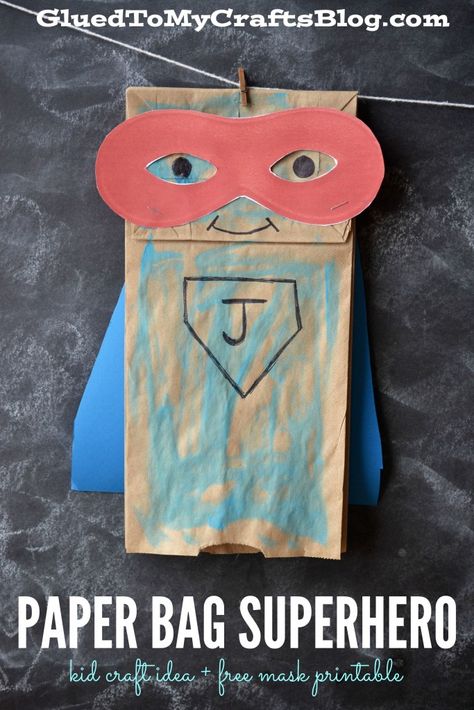 Paper Bag Superhero - Kid Craft Idea + Free Mask Printable Paper Bag Superhero, Superhero Craft, Hero Crafts, Mask Printable, Superhero Crafts, Paper Bag Crafts, Superhero Classroom, Super Hero Theme, Superhero Kids