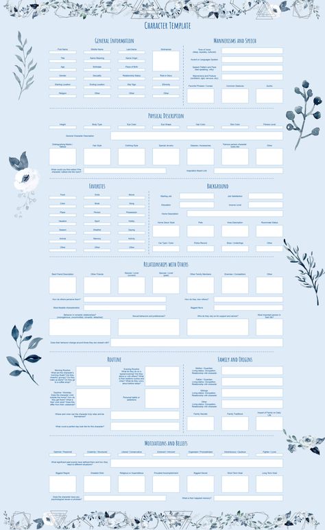 Character Profile Template, Character Sheet Writing, Character Worksheets, Character Bio, Character Sheet Template, Profile Template, Character Template, Make A Character, Creative Drawing Prompts