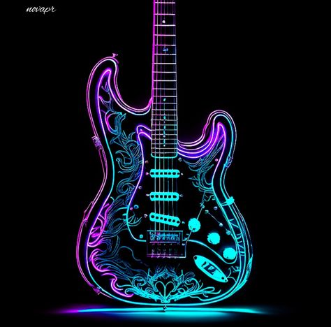 Electric Guitar Poster, Neon Guitar, Guitar Icon, Guitar Things, Guitar Poster, Instrument Music, Phone Wallpaper For Men, Happy Heart, Neon Blue