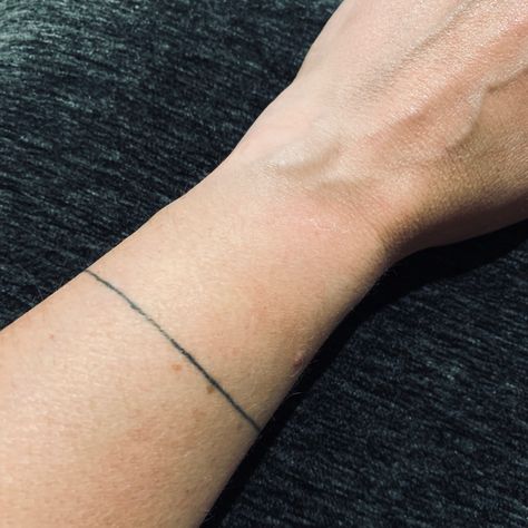 Single line bracelet tattoo. Inside has two loops to signify lowercase e’s for my kids names. Simple Bracelet Tattoo, Line Bracelet Tattoo, Bracelet Tattoo, Tattoo Bracelet, Kids Names, Simple Bracelets, Single Line, Moon Tattoo, Delicate Bracelet