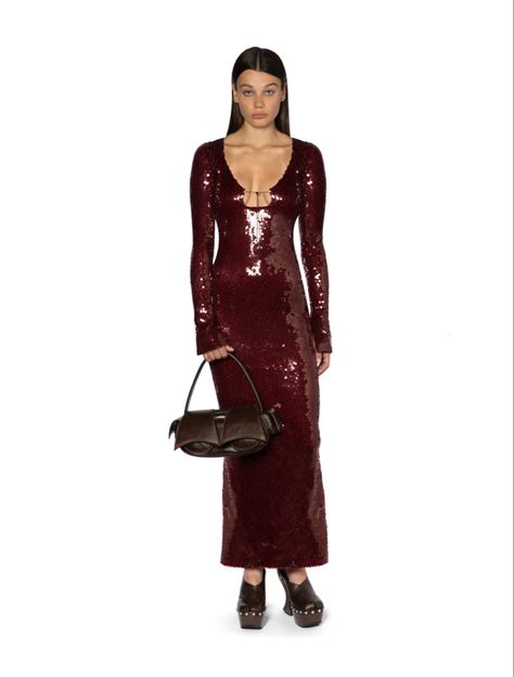 Gossip Girl Dresses, 16 Arlington, Cutout Neckline, Cocktail Party Dresses, Christopher Esber, Red Sequin, Long Sleeve Maxi, Midi Length Dress, Maxi Dress With Sleeves