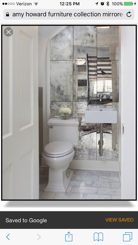 Antique Mirror Tiles, Bathroom Mirror Makeover, Tiles For Bathroom, Interior Design Per La Casa, Bad Inspiration, Downstairs Toilet, Small Toilet, Mirrored Wall, Toilet Room