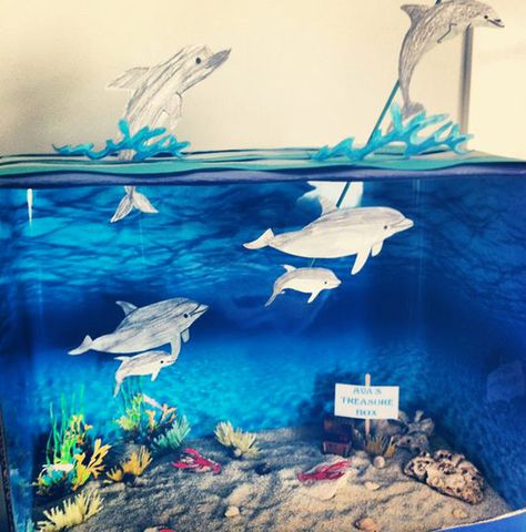 sea diorama ideas | underwater diorama Underwater Diorama, Sea Diorama, Ecosystems Diorama, Dolphin Habitat, Dolphin Craft, Ocean Diorama, Biomes Project, Diorama Kids, Diarama Ideas