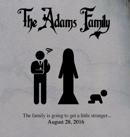 Addams Family Gender Reveal, Goth Gender Reveal Ideas, Adams Family Baby Shower Ideas, Adams Family Baby, Addams Family Baby, Family Baby Shower Ideas, Goth Family, Gothic Nursery, Family Baby Announcement