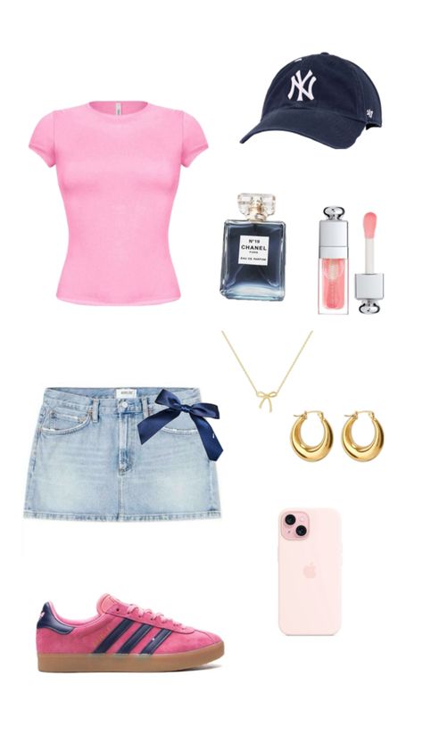 pink and navy blue outfit for school, shopping, day to day casual cute summer stockholm outfit Pink And Navy Blue Outfit, Summer Stockholm, Stockholm Outfit, Navy Blue Outfit, Outfit For School, Navy Blue And Pink, Chanel Paris, School Shopping, Shopping Day