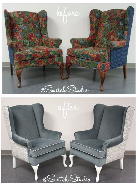 Wingback makeover inspiration Chair Reupholstery, Most Comfortable Office Chair, Reupholster Chair, Reupholster Furniture, Chair Ideas, Chair Makeover, Contemporary Dining Chairs, White Chair, Funky Furniture