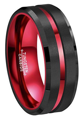 CROWNAL 8mm Red Black Tungsten #Wedding Bands Rings Men #Women Red Groove Matte Finish Size 6 to 16 Evil Eye Ring Silver, Black Tungsten Wedding Band, Engagement Rings Couple, Smart Ring, Black Tungsten Rings, Tungsten Wedding Band, Usa Jewelry, Black Tungsten, Ring Men