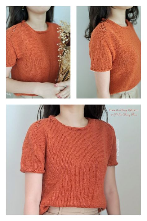 Picnic Folks Top Tee Free Knitting Pattern Tshirt Knitting Patterns Free, Knitting Tee Pattern Free, Knitted Tees Free Pattern, Knit Tee Shirt Pattern Free, Knit Shirt Pattern Free, Short Sleeve Sweater Pattern, Knitted Tshirt Pattern, Knit Shirt Pattern, Tee Knitting Pattern