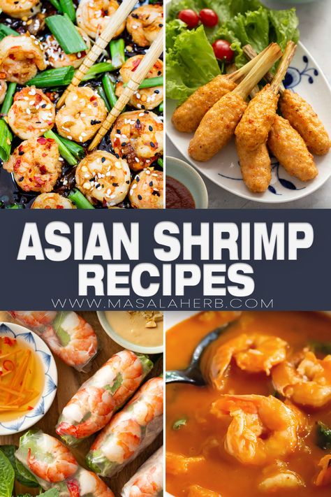 Asian Shrimp Recipes with authentic and Asian-style inspired recipes. Here you will find noodle meals, soups, curries, stir fries, snacks and much more. Recipes are from across Asia, but most are South East Asian or South Asian shrimp recipes. www.MasalaHerb.com Easy Asian Shrimp Recipes, Shrimp Shumai Recipe, Asian Shrimp Recipes, Noodle Meals, Shrimp Side Dish, Stir Fry Shrimp Recipes, Asian Shrimp, Asian Soup Recipes, Baked Shrimp Recipes