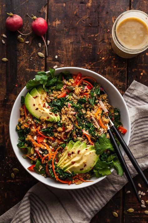 Kale And Quinoa Salad, Vegan Quinoa Recipes, Perfect Quinoa, Kale And Quinoa, Salad Quinoa, Vegan Quinoa Salad, Kale Quinoa, Kale Quinoa Salad, Lemon Tahini Dressing