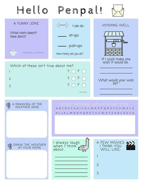 Pen Pal Writing Prompts, Penpal Templates, Pen Pal Template, Pen Pal Letter Template, Penpal Printables, Pen Pal Letters Aesthetic, Pen Pal Ideas, Letter Template For Kids, Mail Inspiration