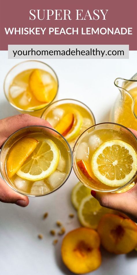 So easy and versatile, this spiked whiskey peach lemonade is the perfect treat on a hot summer day! Start by making homemade lemonade from fresh lemons and peaches and stop there if you plan on serving it to the kids! Or, make the perfect drink to enjoy at your next happy hour, add whiskey or your favorite liquor to transform the lemonade into a delicious cocktail! Make it frozen by blending it all with ice in a blender or top it off with some sparkling water to add something a little extra! Fruity Cocktail, Peach Lemonade, Drink Inspiration, Fresh Fruit Juice, Couple Cooking, Easy Drink Recipes, Fruity Cocktails, Homemade Lemonade, Healthy Drink