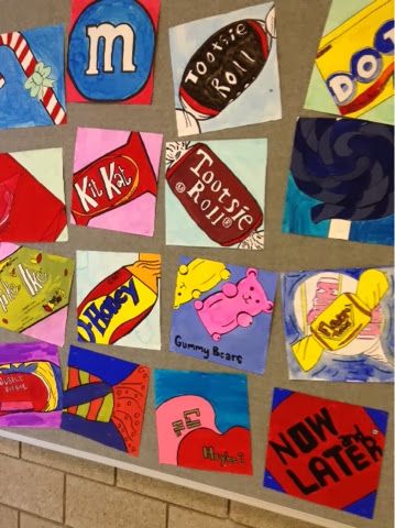 Art at Becker Middle School: Pop Art! Candy Paintings Art Plastique Halloween, Pop Art Candy, Highschool Art, Intermediate Art, Sweets Art, Art Docent, Classe D'art, 7th Grade Art, Nail Art Halloween