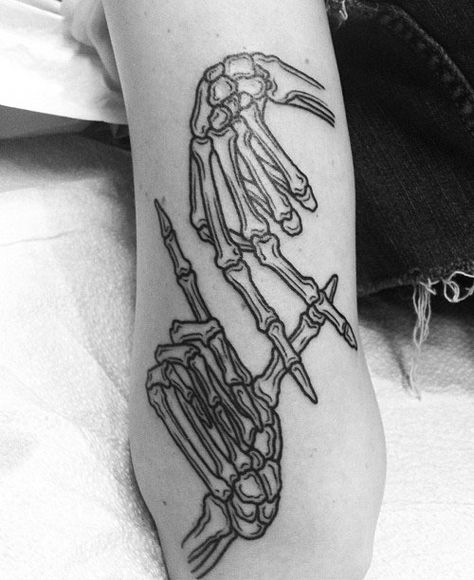 LA skeleton hands tattoo Skeleton Hand Tattoos, Hand Tattoo Designs, Side Hand Tattoos, Outer Forearm Tattoo, Mandala Hand Tattoos, Skull Hand Tattoo, Hands Tattoo, La Tattoo, Skeleton Tattoos