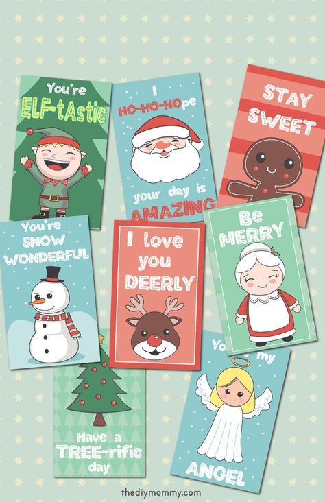 These Christmas lunch box printables are so cute and a free download! Christmas Lunch Notes, Christmas Lunch Box Notes, Printable Lunch Notes, Kids Lunch Box Notes, Lunchbox Notes For Kids, Last Week Of School, Diy Mommy, Lunchbox Jokes, Lunch Notes