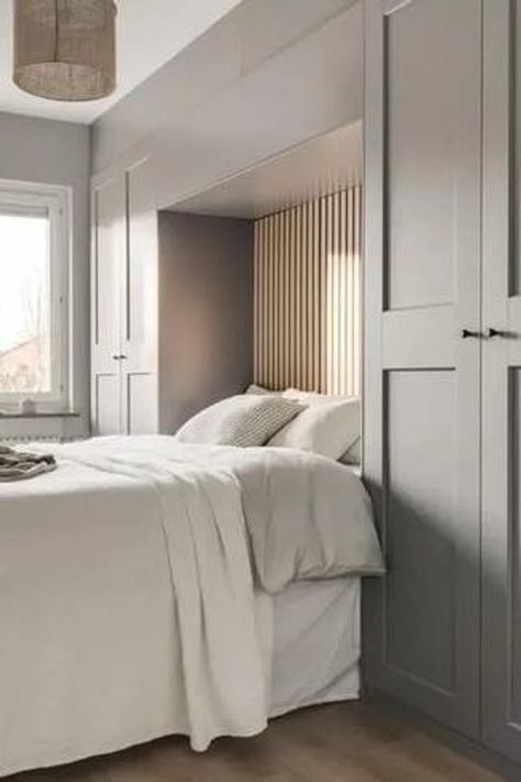 Bed On Wall With Door, Bedroom Closet Over Bed, Over Head Bedroom Wardrobe, Built In Storage Wall Around Bed, Bedroom Ideas Wardrobe Built Ins, Bed And Wardrobe On Same Wall, Build In Bedroom Cabinets, Closet Wall Behind Bed, Small Bedroom Cupboard Ideas Built Ins