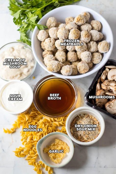 Meatballs And Egg Noodles Crock Pot, Meatballs With Cream Of Mushroom Soup Crock Pot, Meatball Stroganoff Easy Mushroom Soup, Meatball Mushroom Soup, Crockpot Recipes With Cream Of Mushroom, Mushroom Meatballs Crockpot, Meatballs And Egg Noodles Easy, Cream Of Mushroom Soup Uses, Mushroom Soup Meatballs Crockpot