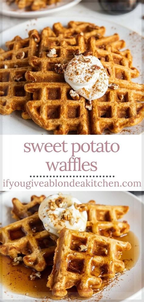 Fall Waffles, Potato Waffle Recipe, Potato Waffles, Best Brunch Recipes, Sweet Potato Waffles, Yummy Sweet Potatoes, Waffle Recipe, Pumpkin Waffles, Breakfast Waffles