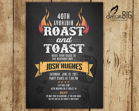 Roast and Toast Birthday Invitation // Adult 21st 30th 40th 50th Birthday Table Decorations, Roast Ideas, Birthday Invitations Diy, Birthday Table Decorations, Adult Birthday Invitations, 50th Party, Invitations Diy, Retirement Parties, Printed Invitations