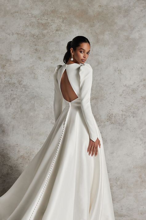 SABIRA: Crepe and Stretch Mikado Ball Gown with Long Puff Sleeves | Justin Alexander Signature Puff Sleeves Wedding Dress, Fall 2024 Wedding, Puff Sleeve Wedding Dress, A Line Ball Gown, Beaded Wedding Dresses, Justin Alexander Signature, 2024 Wedding Dresses, Dress Stores, Girls Bridesmaid Dresses