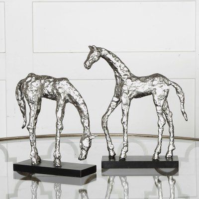 Uttermost Lets Graze Horse Statues - Set of 2 - 19967 Uttermost Accessories, Start Running, Bird Boxes, Horse Figurine, Horse Sculpture, Cyan Design, How To Start Running, Hand Painted Canvas, Barn Style