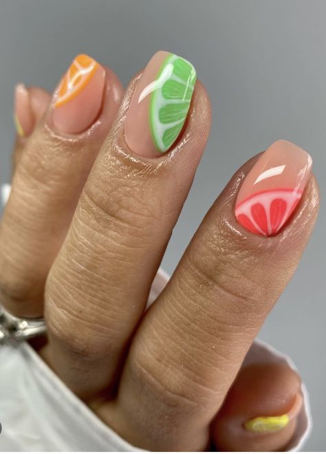 Orange Slice Nails, Nail Art Simple, Fruit Nails, Summer Gel Nails, Orange Slice, Art Simple, Orange Nails, Nails Inspo, Nail Color