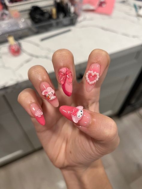 Pink My Melody Nails, My Melody Inspired Nails, My Melody Acrylic Nails, My Melody Nails Short, My Melody Makeup Look, My Melody Inspired Outfit, My Melody Nail Art, My Melody Makeup, My Melody Nails