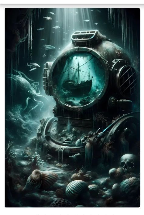 Deep Sea Diving Suit, Deep Sea Diver Art, Diver Helmet, Ocean Exploration, Kraken Tattoo, Diver Art, Deep Sea Diver, Deep Sea Diving, Ocean Depth