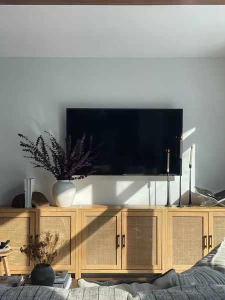 Tall Tv Cabinet, Black And White Cabinets, Tv Stand Decor Living Room, Tv Stand Decor Ideas, Soft Autumn Color Palette, Autumn Color Palette, Tv Stand Decor, So Many Questions, Fireplace Remodel