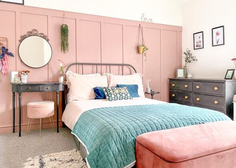 Pink Panelling, Dusky Pink Bedroom, Pink Bedroom Walls, Blush Bedroom, Parents Bedroom, Boys Bedroom Furniture, Pink Victorian, Life On A Budget, Pink Bedrooms