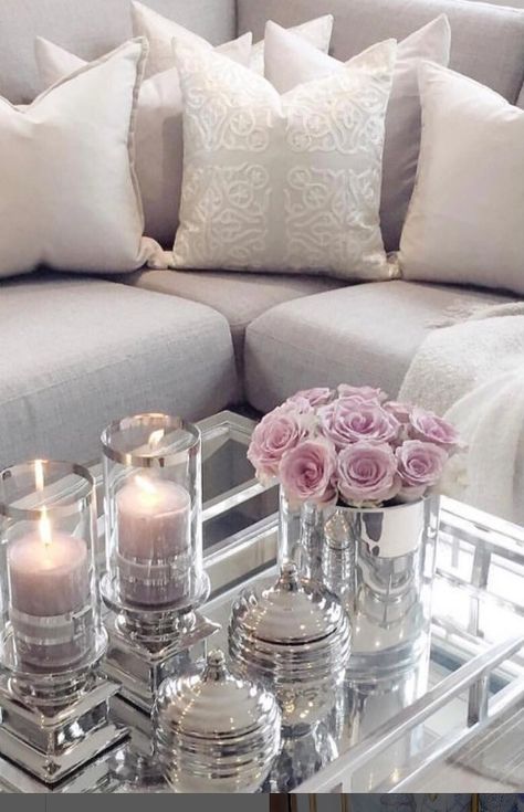 glam decor ideas. how to style a decorative tray. living room decor. diy decor ideas. flower decor ideas. mirrored tray decor. how to style a coffee table. Glam Living Room, Table Decor Living Room, Mirror Tray, Living Room Decor Cozy, New Living Room, Decorating Coffee Tables, Beautiful Pillows, Living Room Inspiration, Living Room Interior