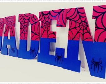 Customized and Personalized Wood Character Letters, Names, or Numbers--Any Theme--Spiderman Spiderman Letters, Spiderman Room Decor, Wooden Letter Ideas, Spiderman Room, Marvel Party, Beds Ideas, Spiderman Gifts, Painting Wooden Letters, Superhero Bedroom