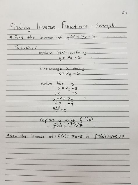 Finding Inverse Functions -- Example 1 Composite Functions Notes, Inverse Functions Notes, Algebra 1 Notes, Math Revision, Maths Formulas, Theoretical Probability, Probability Math, 7th Grade Math Worksheets, Algebra Formulas