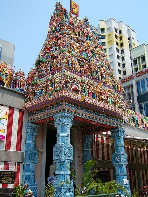 Temple in Little India, Singapore Singapore Painting, Hinduism Aesthetic, Tamil God, Little India Singapore, Indian Temple Architecture, Singapore Photos, Painting Reference, Temple Architecture, Indian Temple