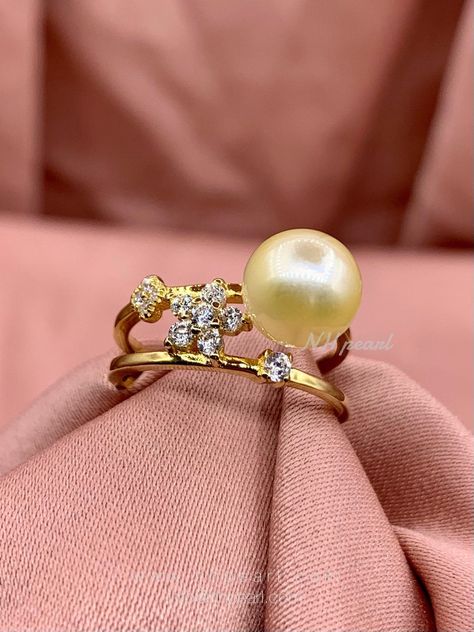 South Sea Pearl Ring, Natural Pearl Ring, Golden Pearl, Golden South Sea Pearls, Sterling Silver Rings Set, Silver Ring Set, Natural Gold, Sea Pearl, Diamond Settings